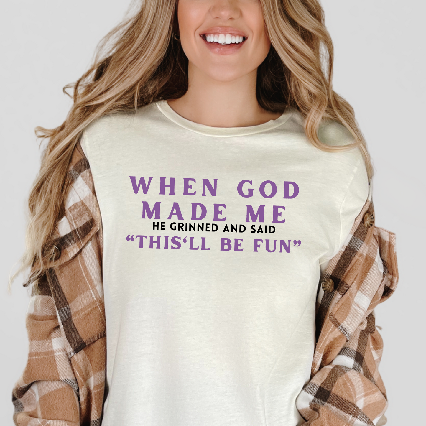 Wholesale When God Made Me Graphic Tee - Natural Tee
