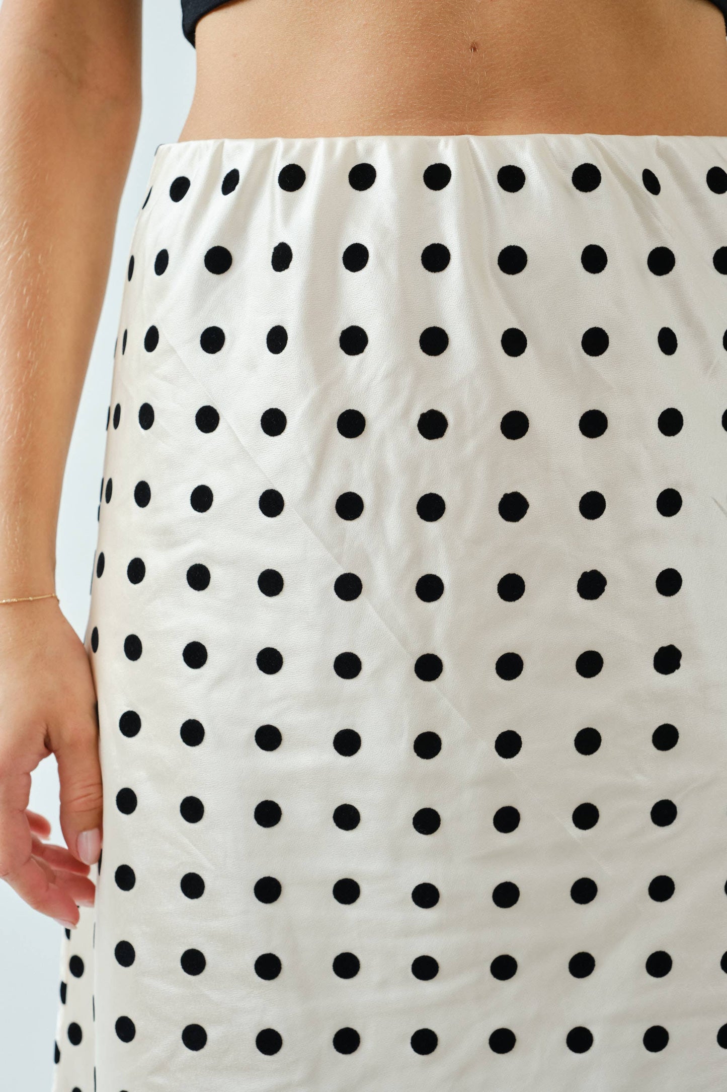 Polka Dot Satin Midi Skirt