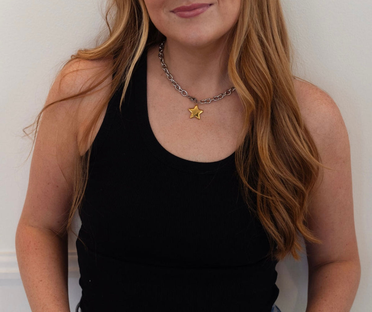 TWO TONED STAR NECKLACE