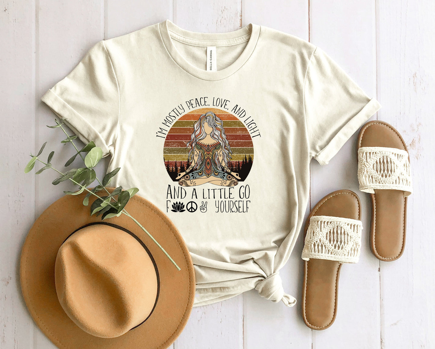 Wholesale I'm Peace Love and Light Graphic Tee - Heathered Sand
