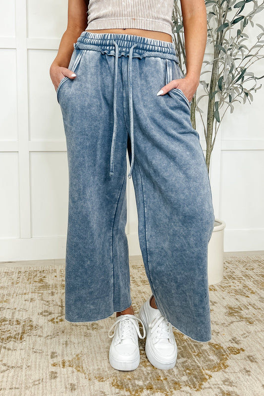In or Out Wide Leg Cropped Pants Blue Grey