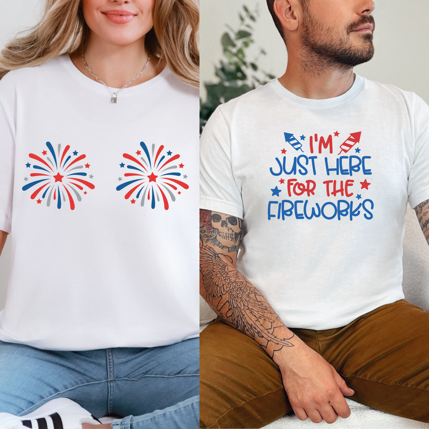 Wholesale Just Here For the Fireworks Graphic Tee - White