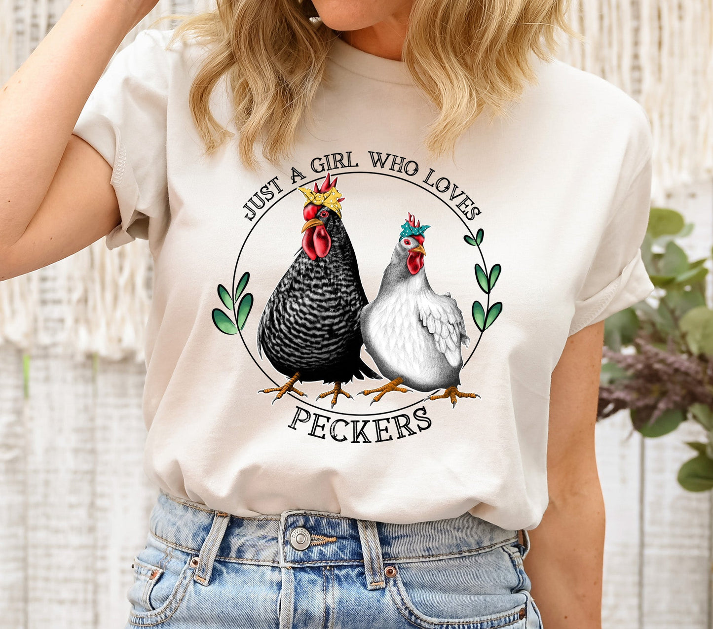 Wholesale Just a Girl Who Loves Peckers Graphic Tee - Heathered Sand