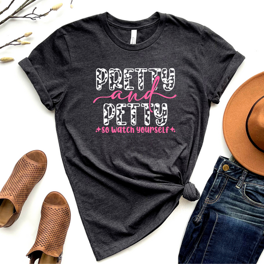 Wholesale Pretty and Petty Graphic Tee - Heather Charcoal Tee