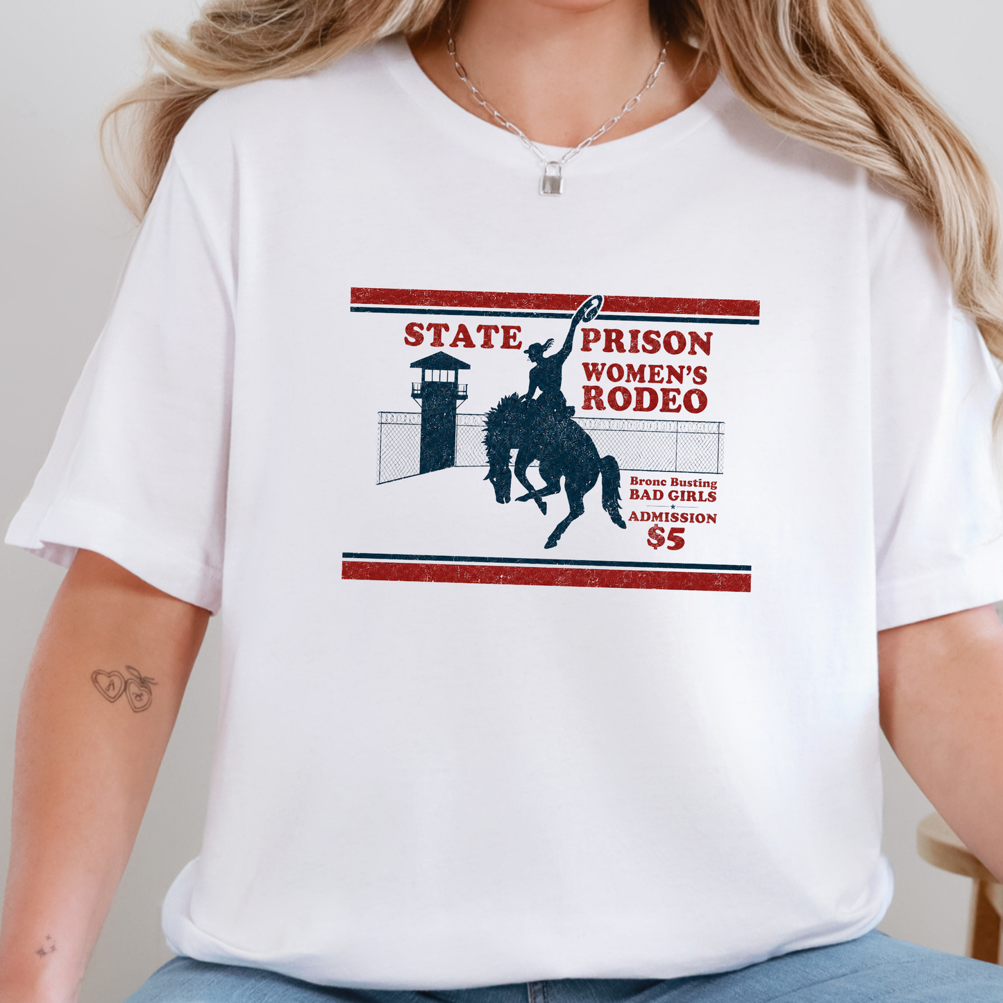 Wholesale State Prison Women's Rodeo Graphic Tee - White