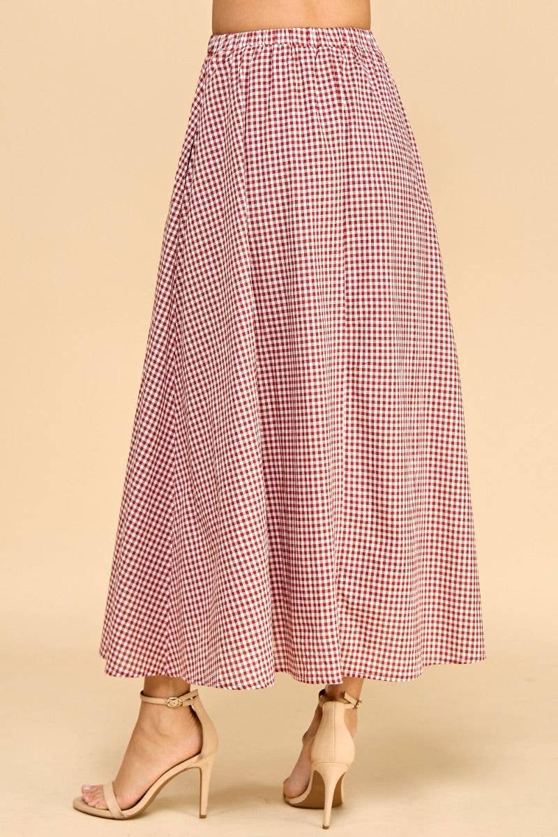 TCEC Gingham Print Elastic Waistband Maxi Skirt