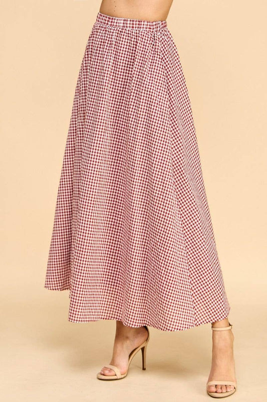 TCEC Gingham Print Elastic Waistband Maxi Skirt