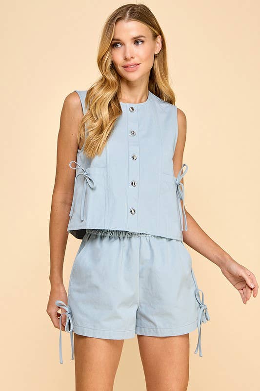 TCEC Sleeveless Denim Button Down Top and Bottom