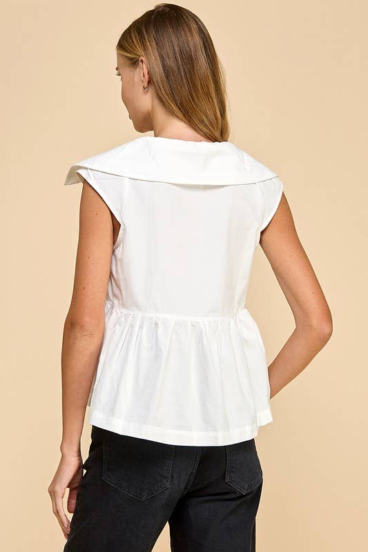 Pre-Order TCEC Sleeveless Collared Wide Peplum Hem Top