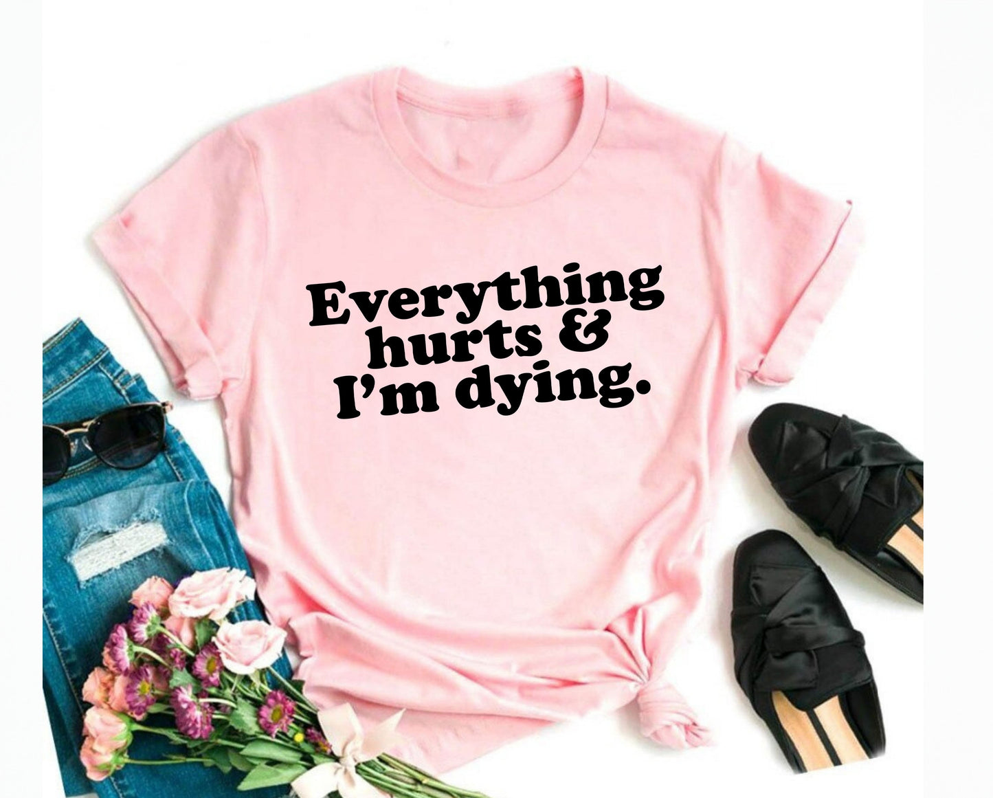 Wholesale Everything Hurts Graphic Tee - Pink