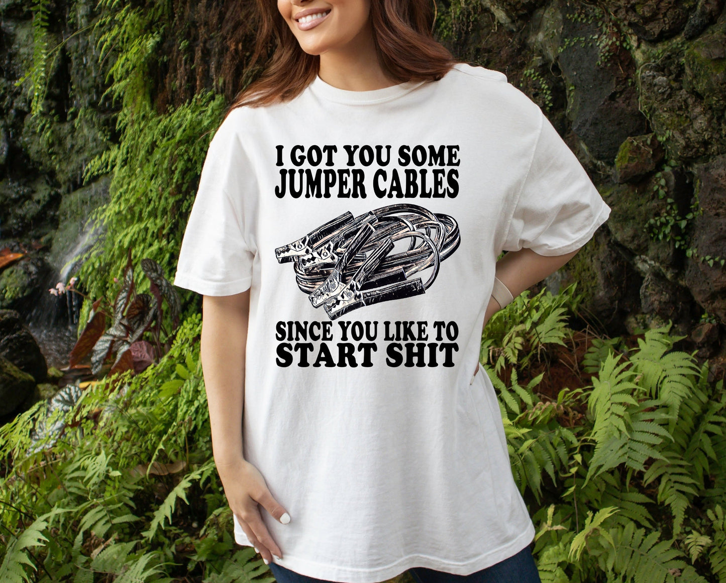 Wholesale Jumper Cables Graphic Tee - White