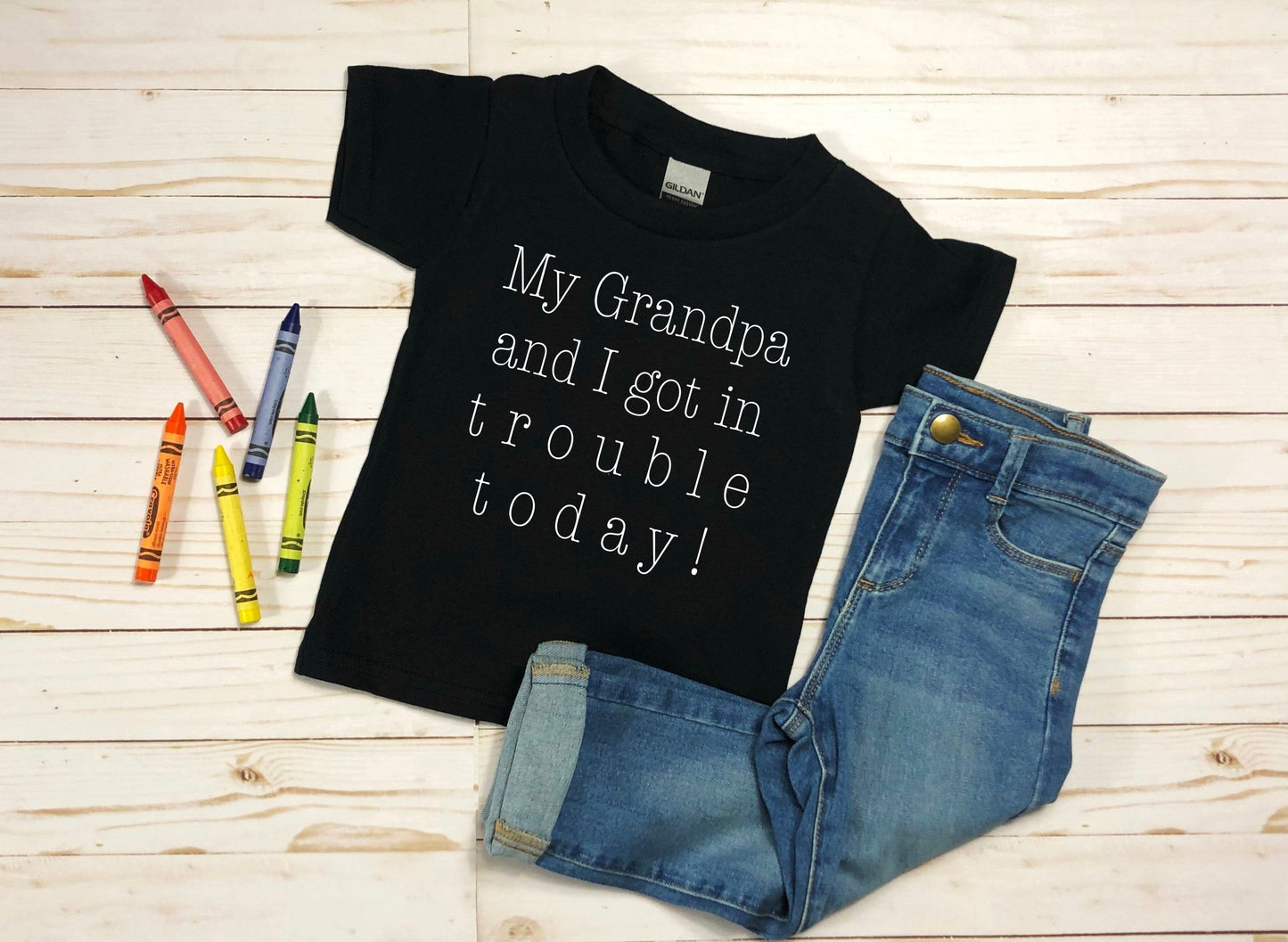 Wholesale My Grandpa & I Got in trouble today Graphic Tee - Black