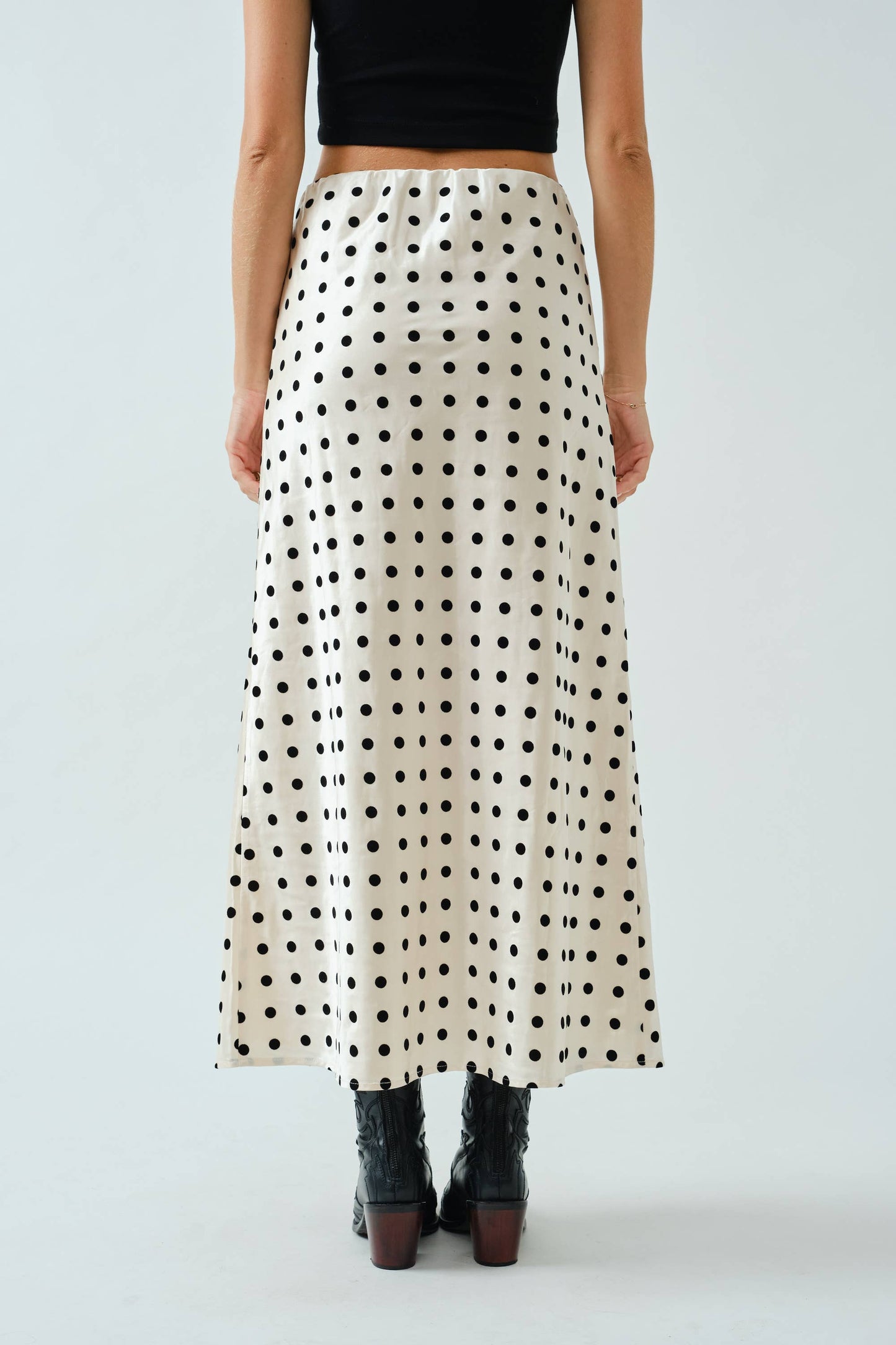 Polka Dot Satin Midi Skirt
