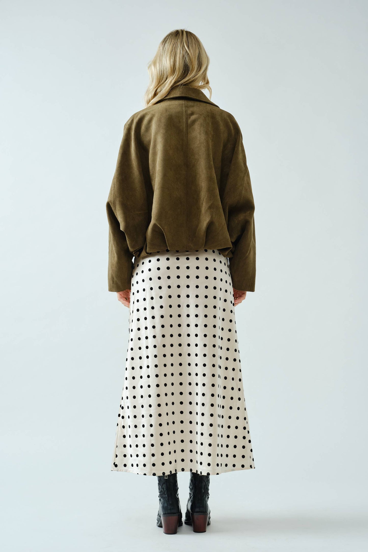 Polka Dot Satin Midi Skirt