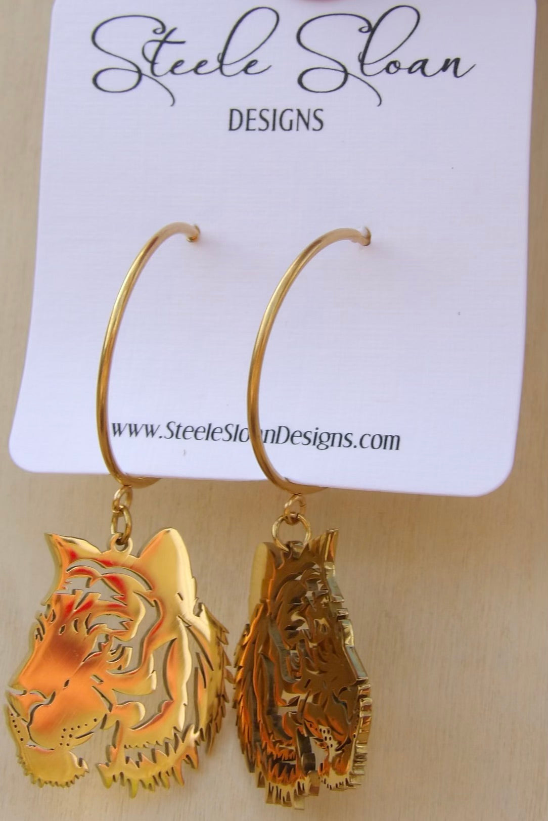 GOLD HOOP TIGER EARRINGS