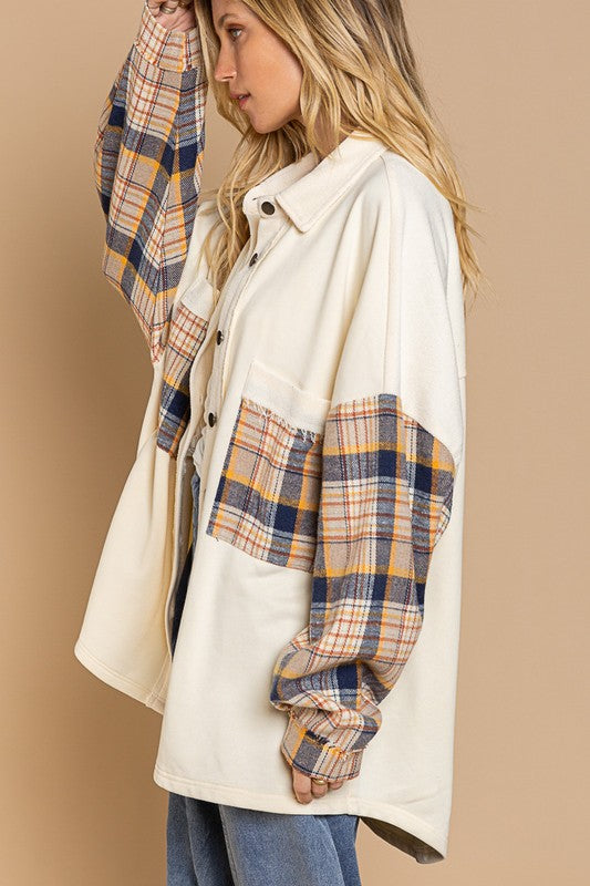 Long Sleeve With Plaid Detail Sleeve Shacket