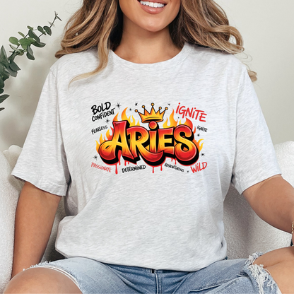 Wholesale Zodiac Signs Graffiti Graphic Tee - Aries - Ash Tee
