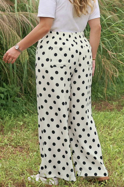 White Plus Size Polka Dot Print Patch Pocket Womens Shift Pants