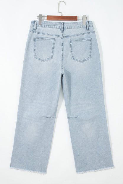 Beau Blue Sequin Detail Patched Rugby Pattern Raw Hem Shift Jeans