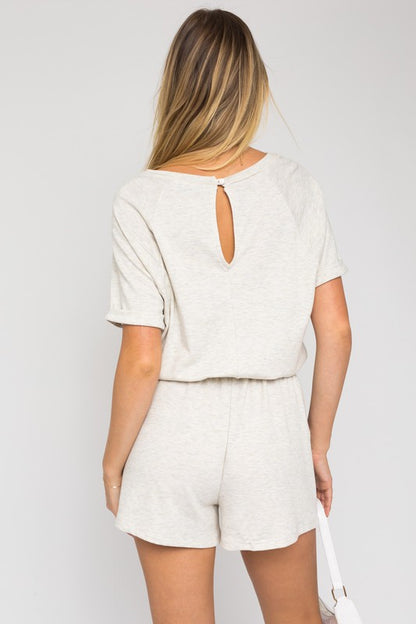 Short Sleeve Side Pocket Drawstring Romper