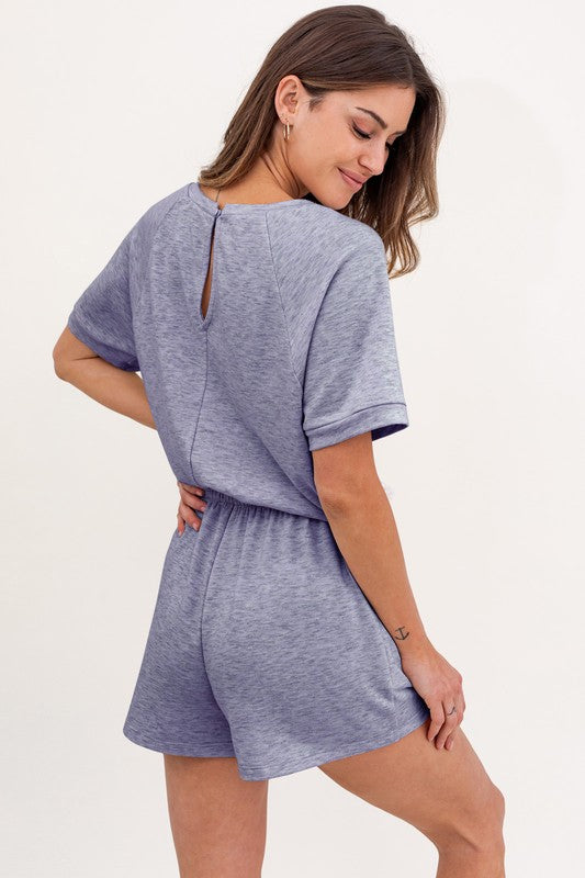 Short Sleeve Side Pocket Drawstring Romper