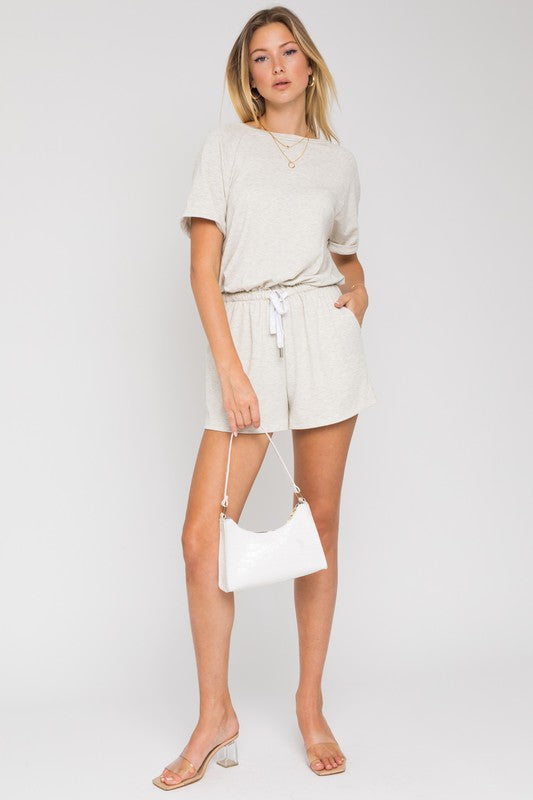 Short Sleeve Side Pocket Drawstring Romper