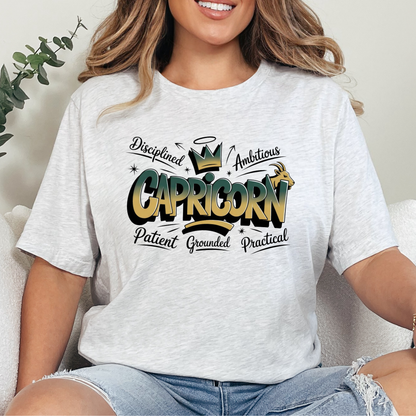 Wholesale Zodiac Signs Graffiti Graphic Tee - Capricorn - Ash Tee