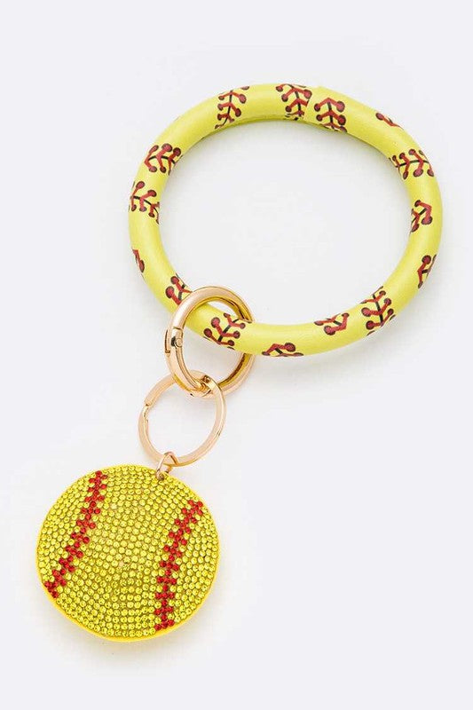 Rhinestone Softball Bracelet Key Chain