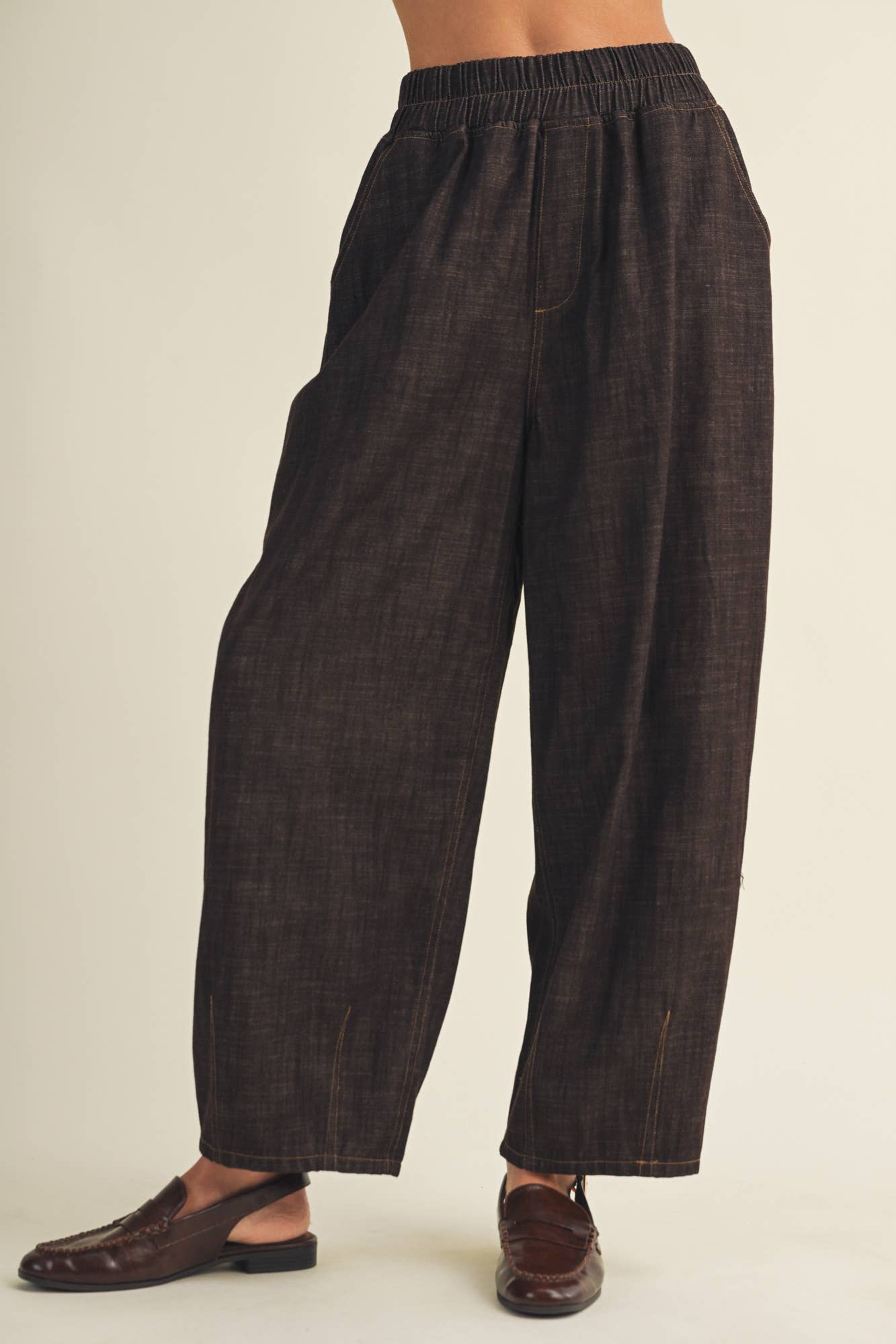 Structured Denim Wide-Leg Crop Trousers