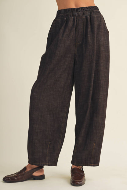 Structured Denim Wide-Leg Crop Trousers