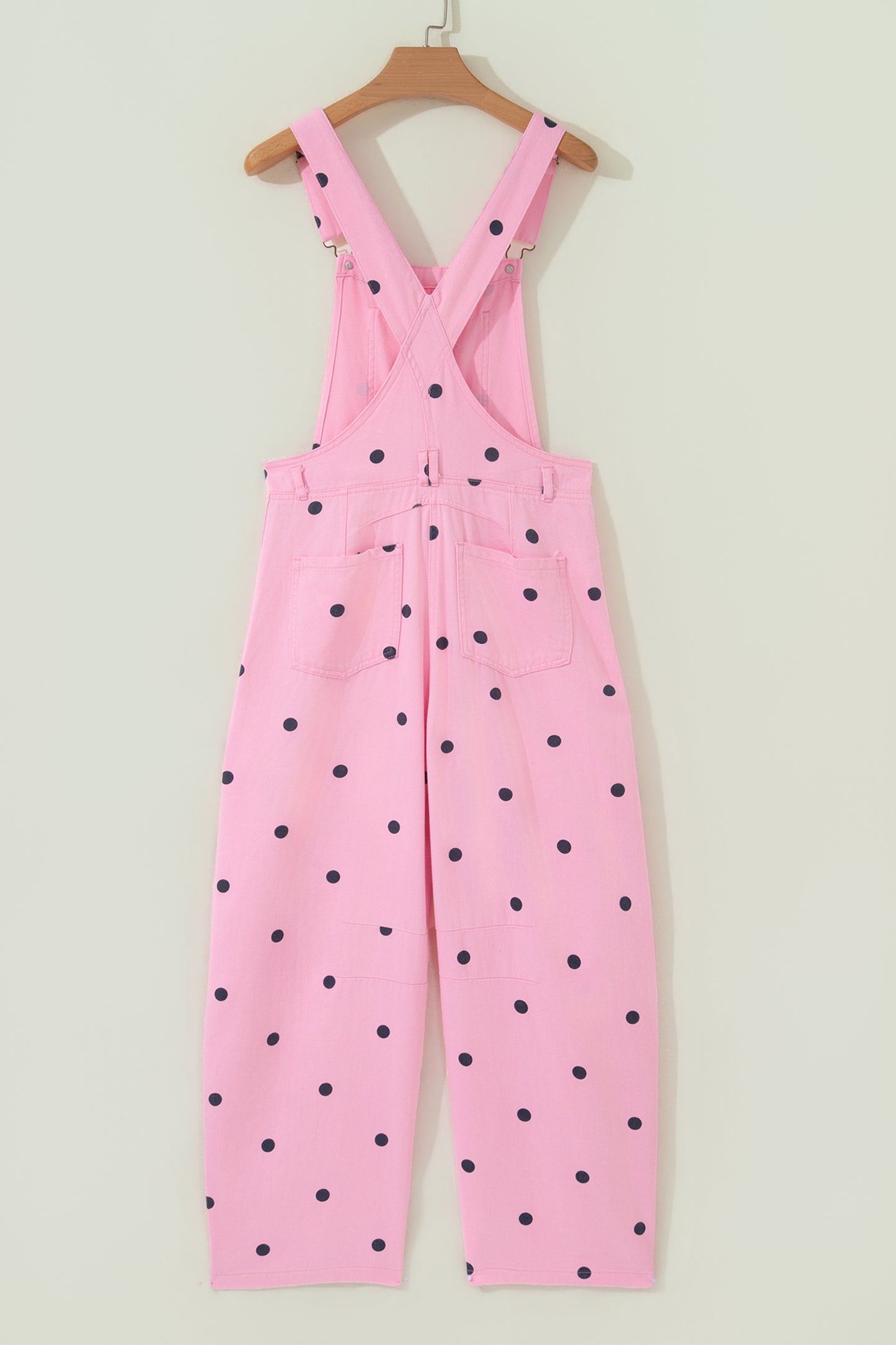 Phalaenopsis Polka Dot Print Bib Pocket Denim Barrel Overalls Jumpsuit