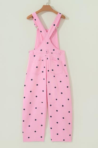 Phalaenopsis Polka Dot Print Bib Pocket Denim Barrel Overalls Jumpsuit