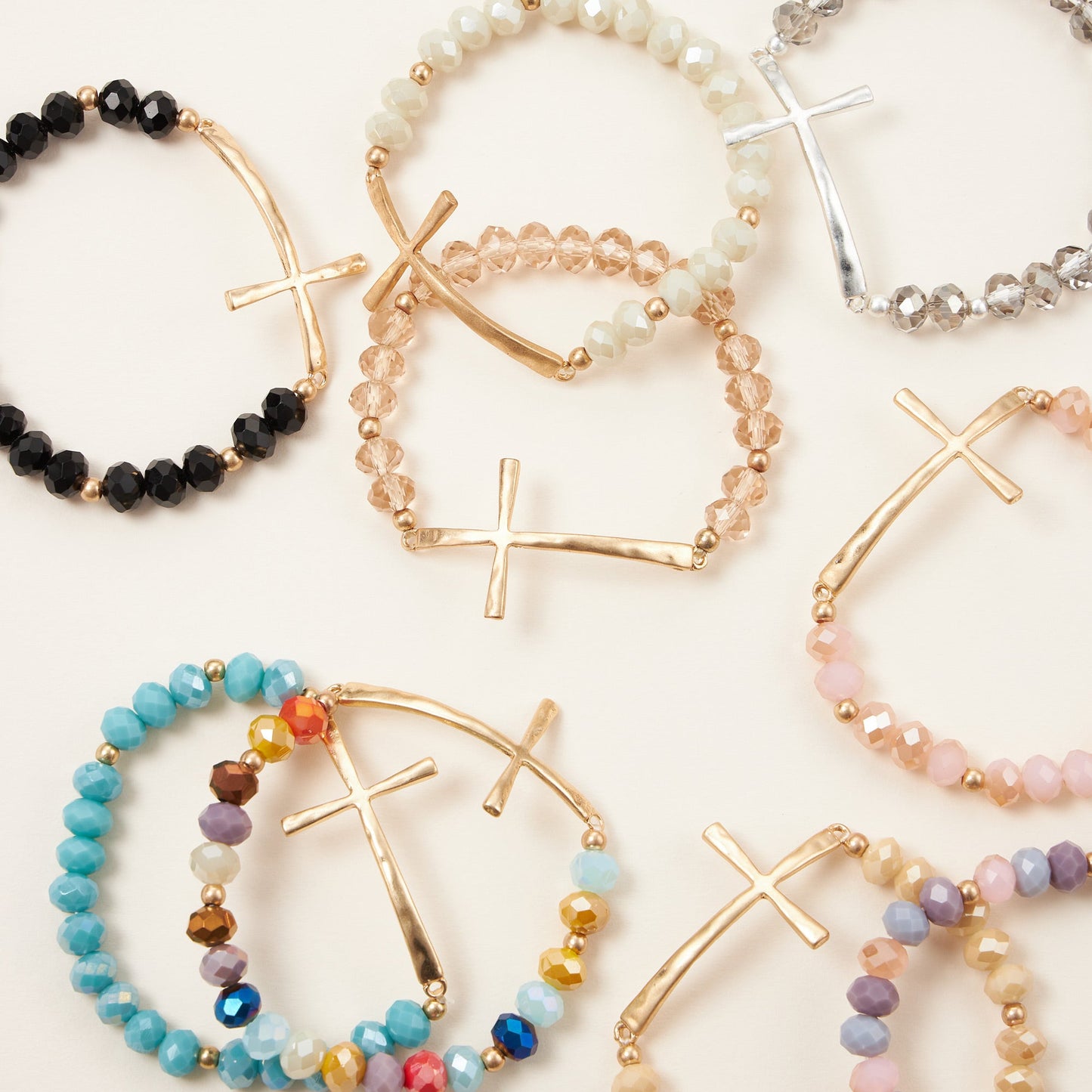 Cross Charm Glass Beaded Bracelet