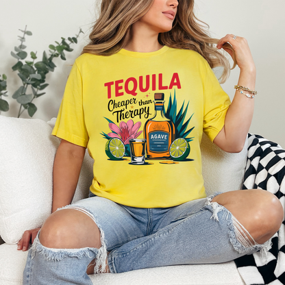 Wholesale Tequila cheaper than therapy Graphic Tee - Heather Yellow Gold Tee