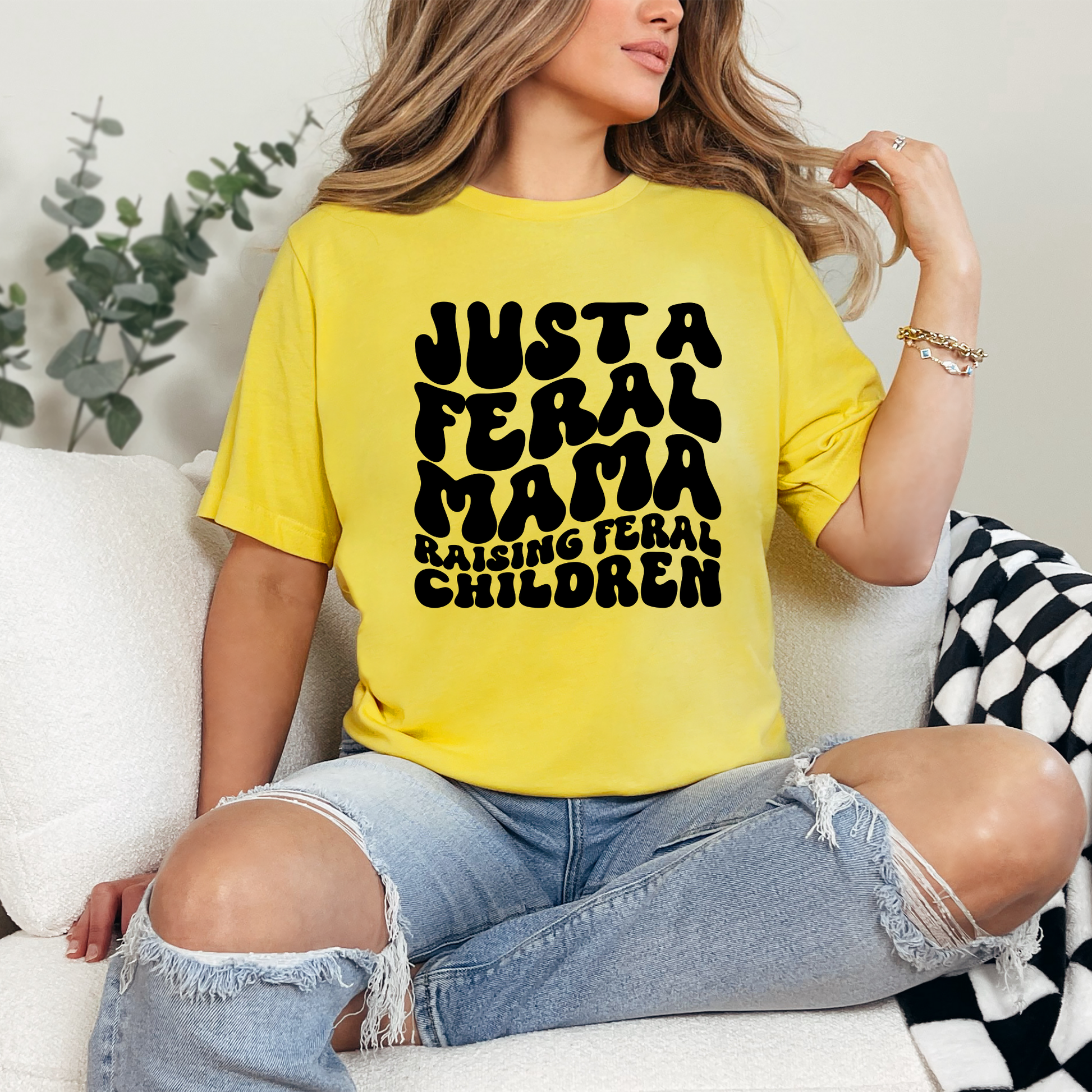 Wholesale Feral mama Graphic Tee - Heather Yellow gold Tee