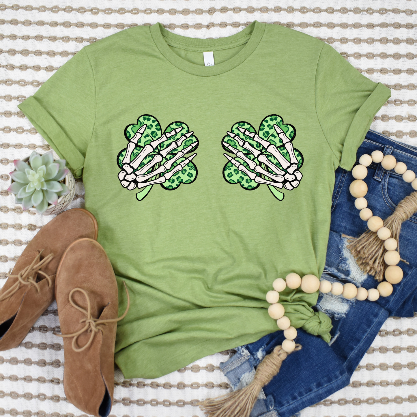 Wholesale Lucky Shamrocks Graphic Tee - Heather Green Tee