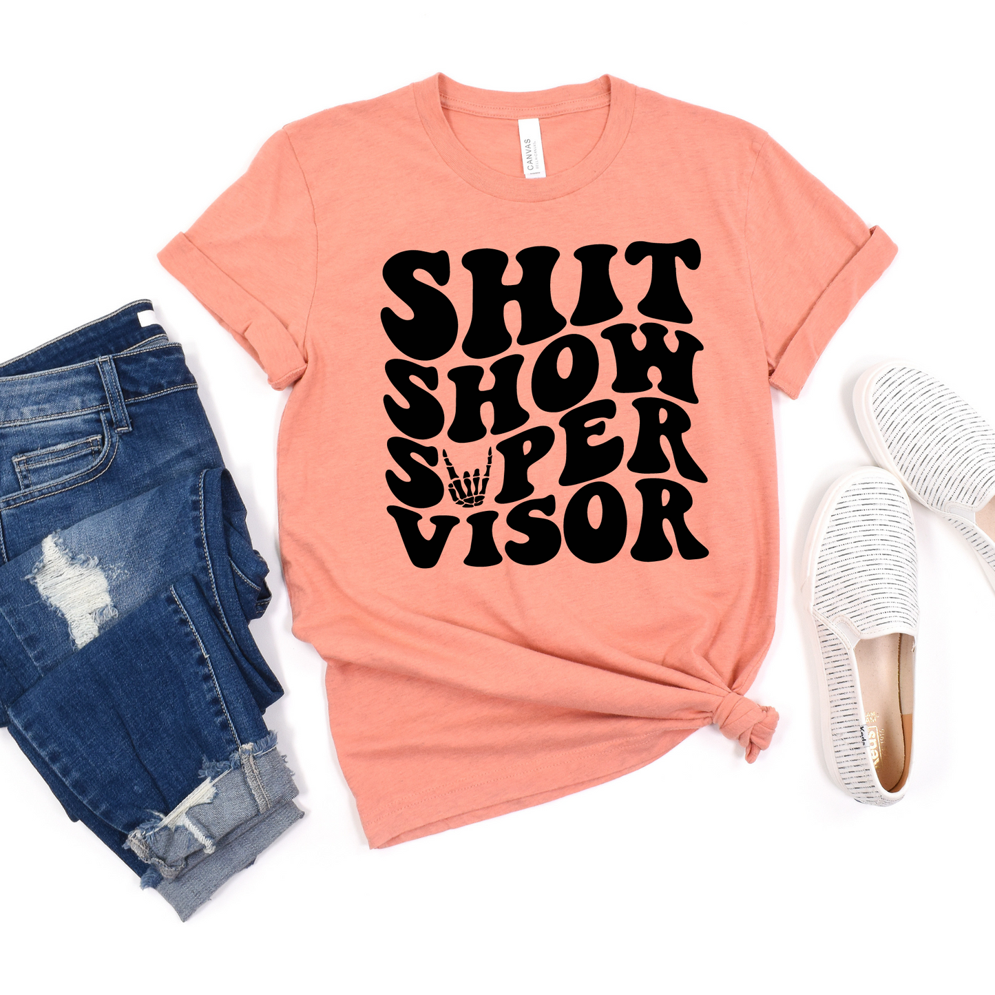 Wholesale Shit Show Supervisor Graphic Tee - Heather Prism Sunset Tee