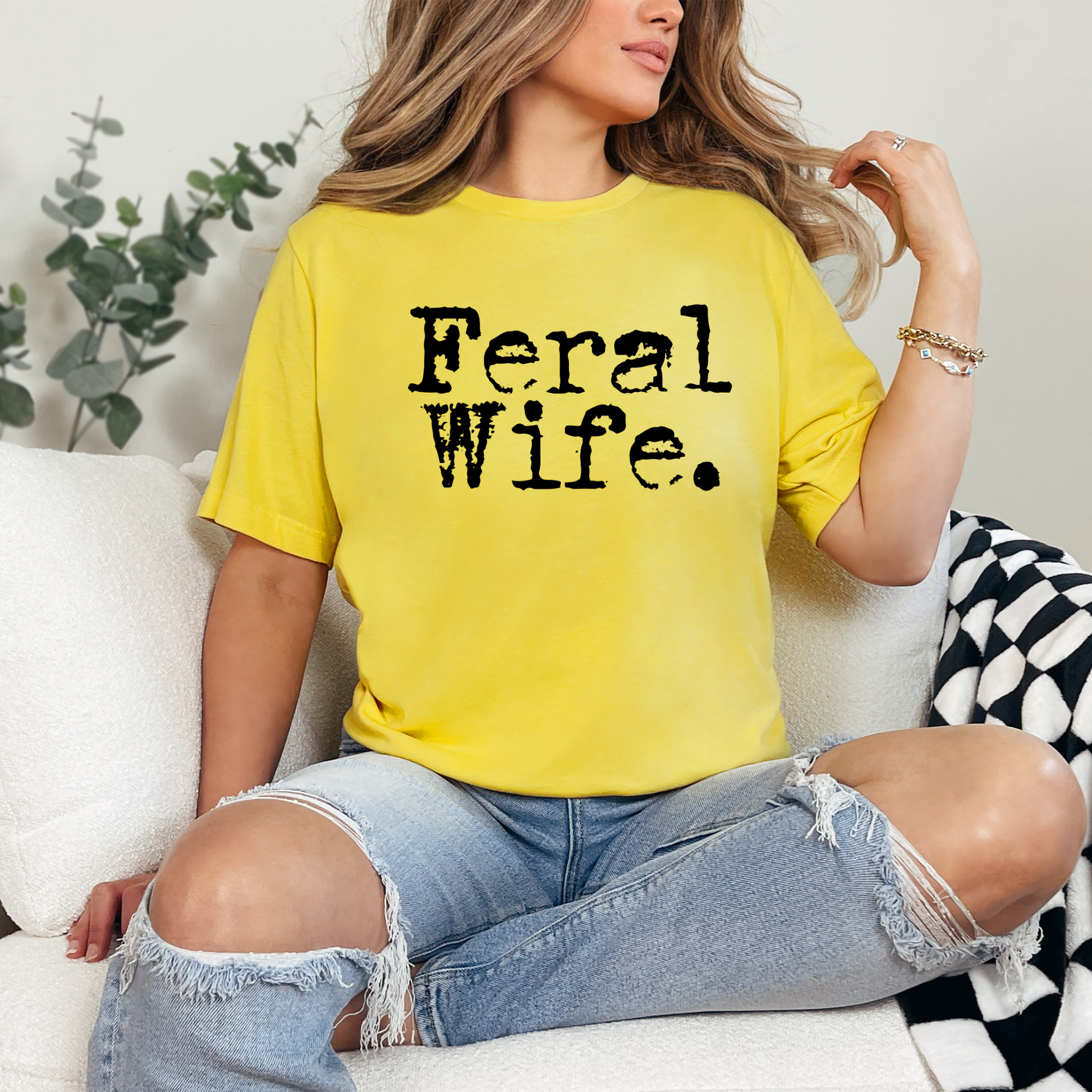 Wholesale Feral Wife Graphic Tee - Heather Yellow Gold Tee