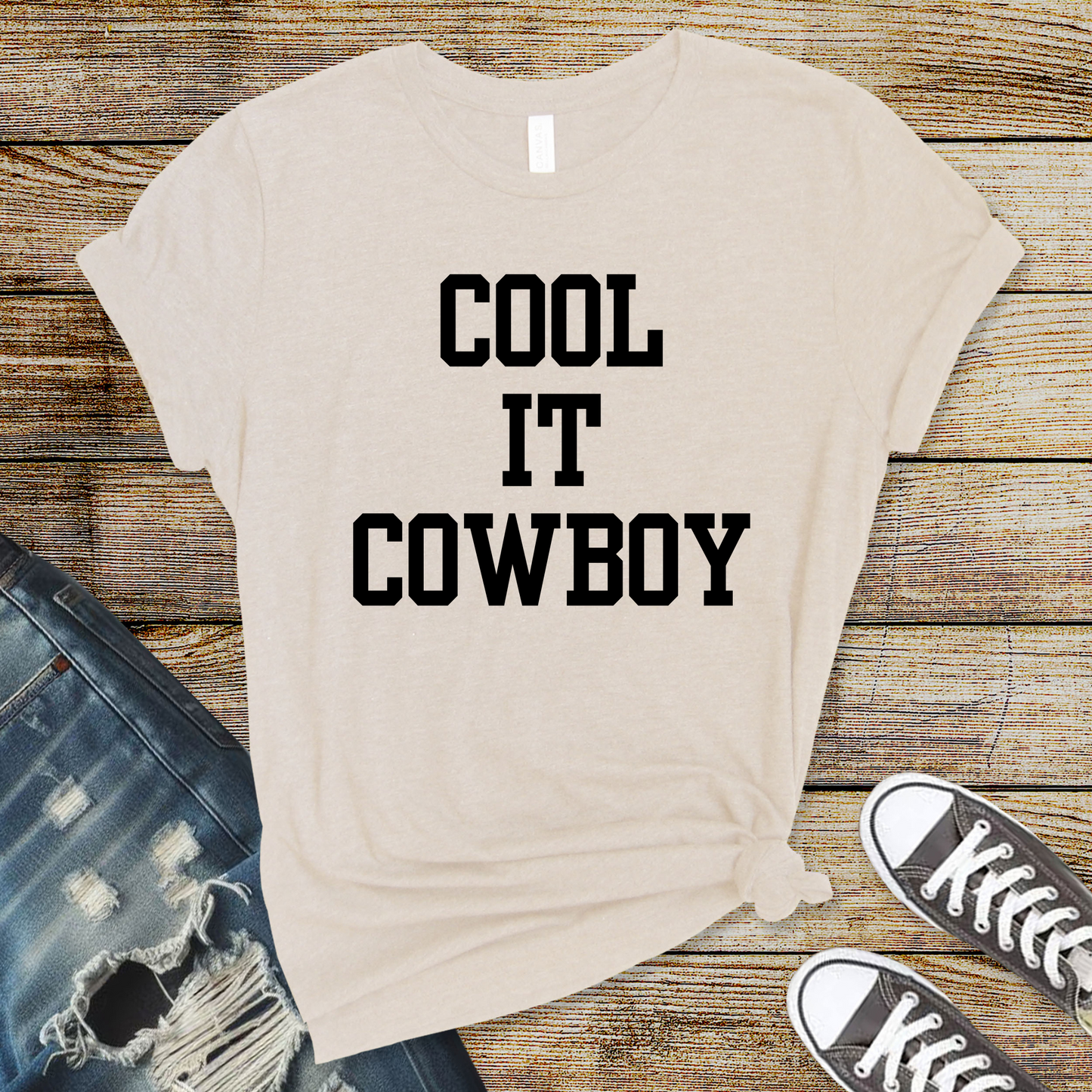 Wholesale Cool it Cowboy Graphic Tee - Heather Dust Tee