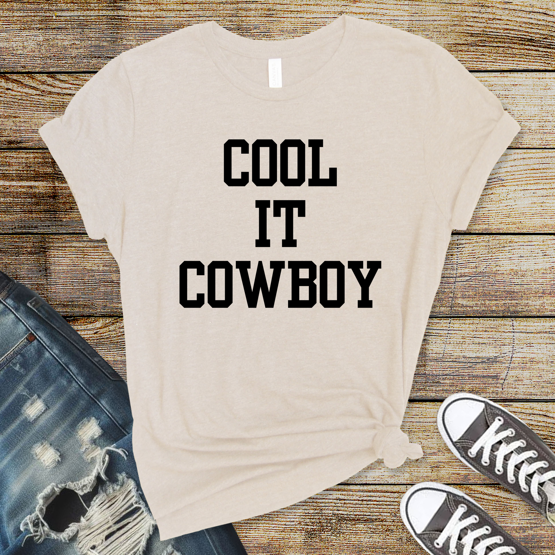 Wholesale Cool it Cowboy Graphic Tee - Heather Dust Tee