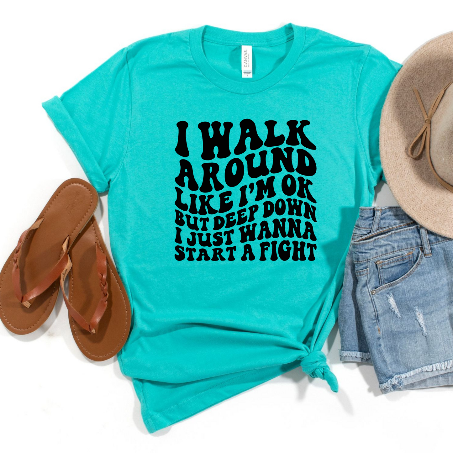 Wholesale Start a fight Graphic Tee - Teal Tee