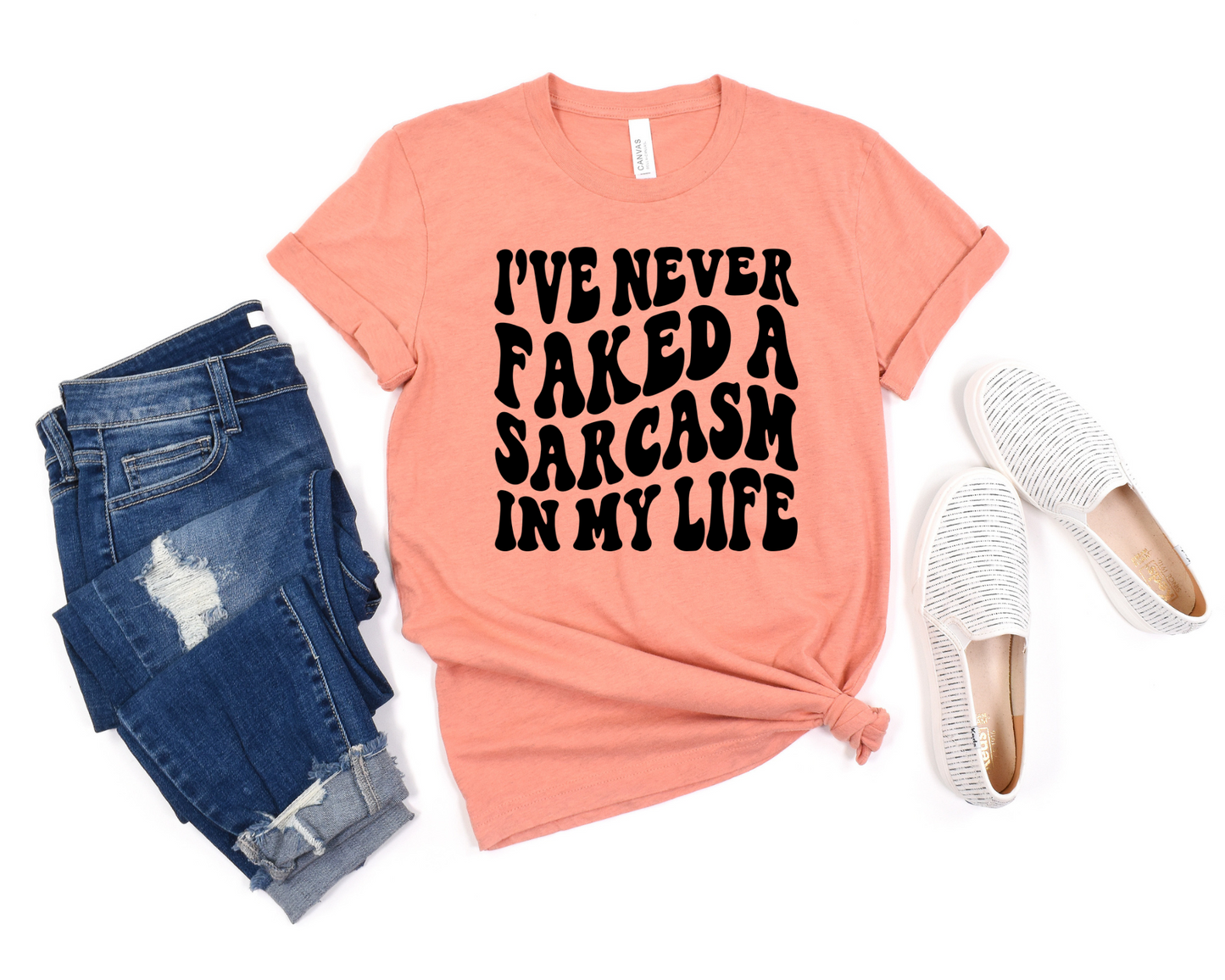 Wholesale Faked a Sarcasm Graphic Tee - Heather Prism Sunset Tee