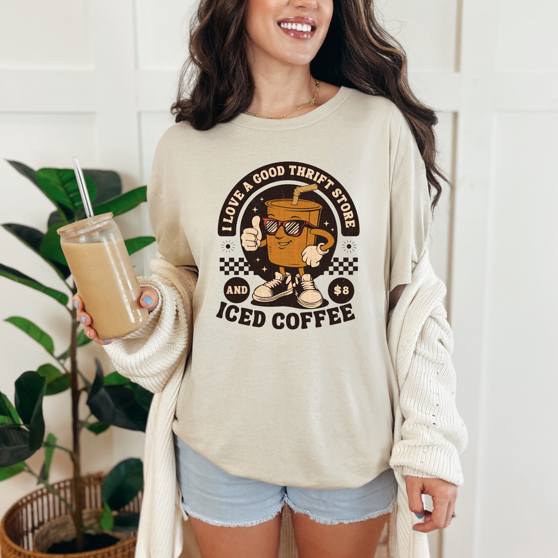 Wholesale Thrift store and iced coffee Graphic Tee - Heather Dust Tee