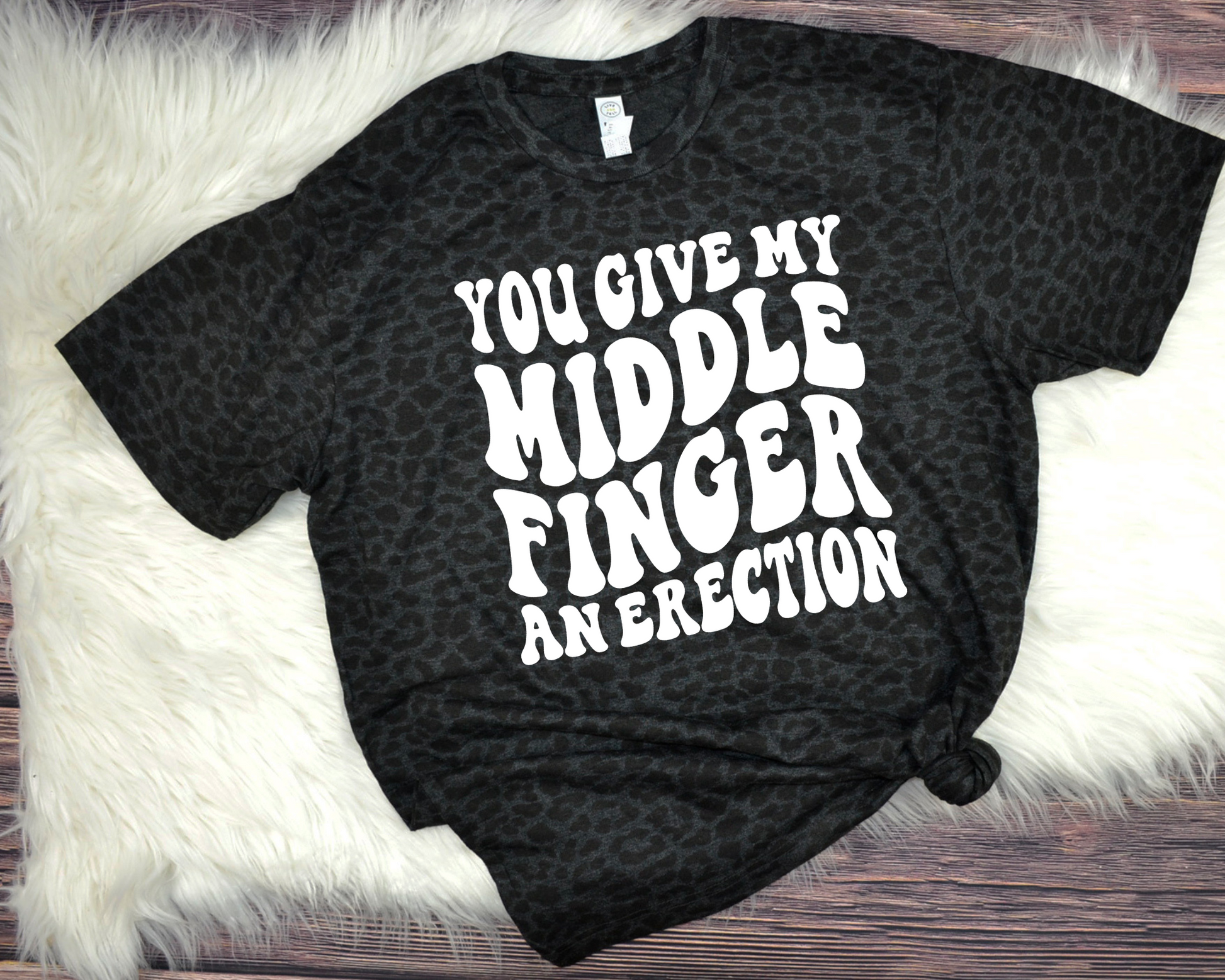 Wholesale My Middle Finger Graphic Tee - Black Leopard Tee