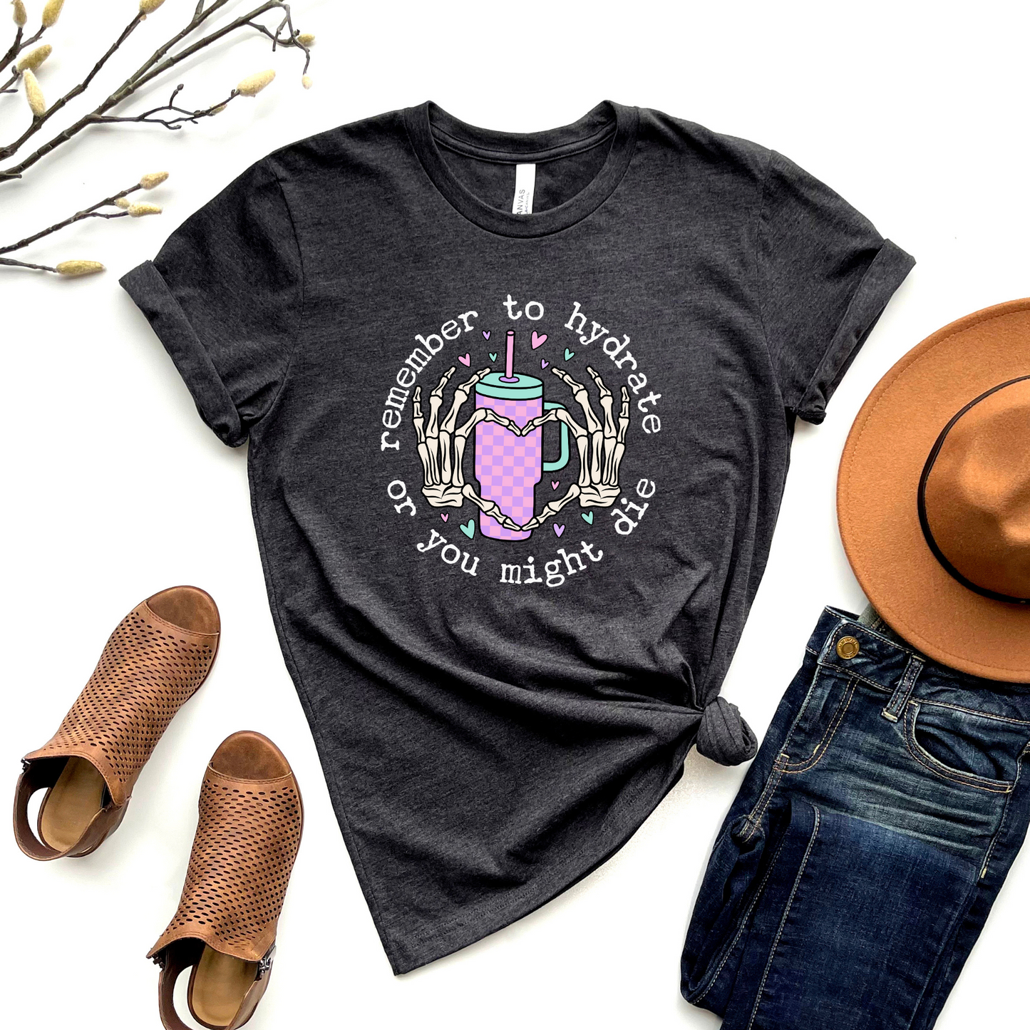 Wholesale Remember to Hydrate Graphic Tee - Heather Charcoal Tee