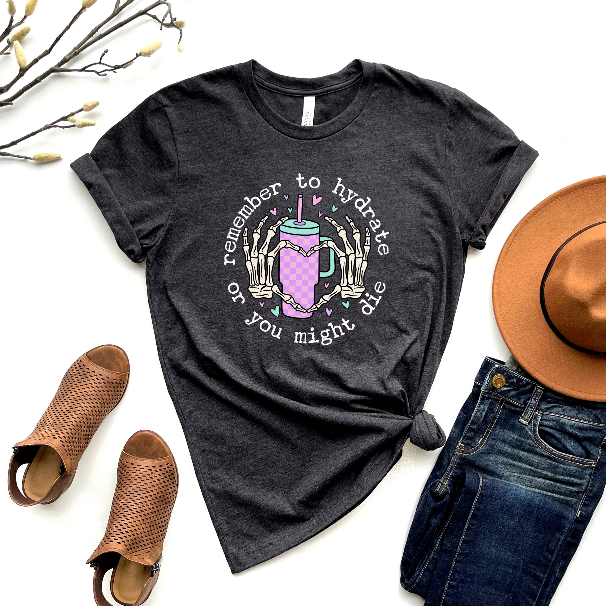 Wholesale Remember to Hydrate Graphic Tee - Heather Charcoal Tee