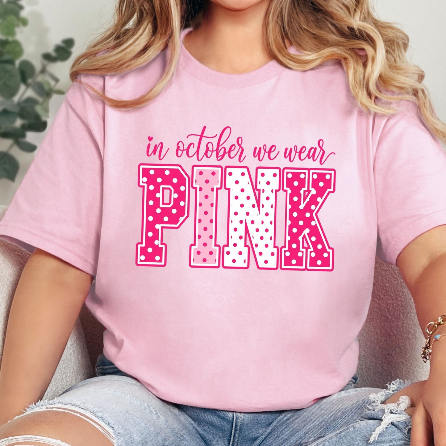Wholesale In October We Wear Pink Graphic Tee - Pink