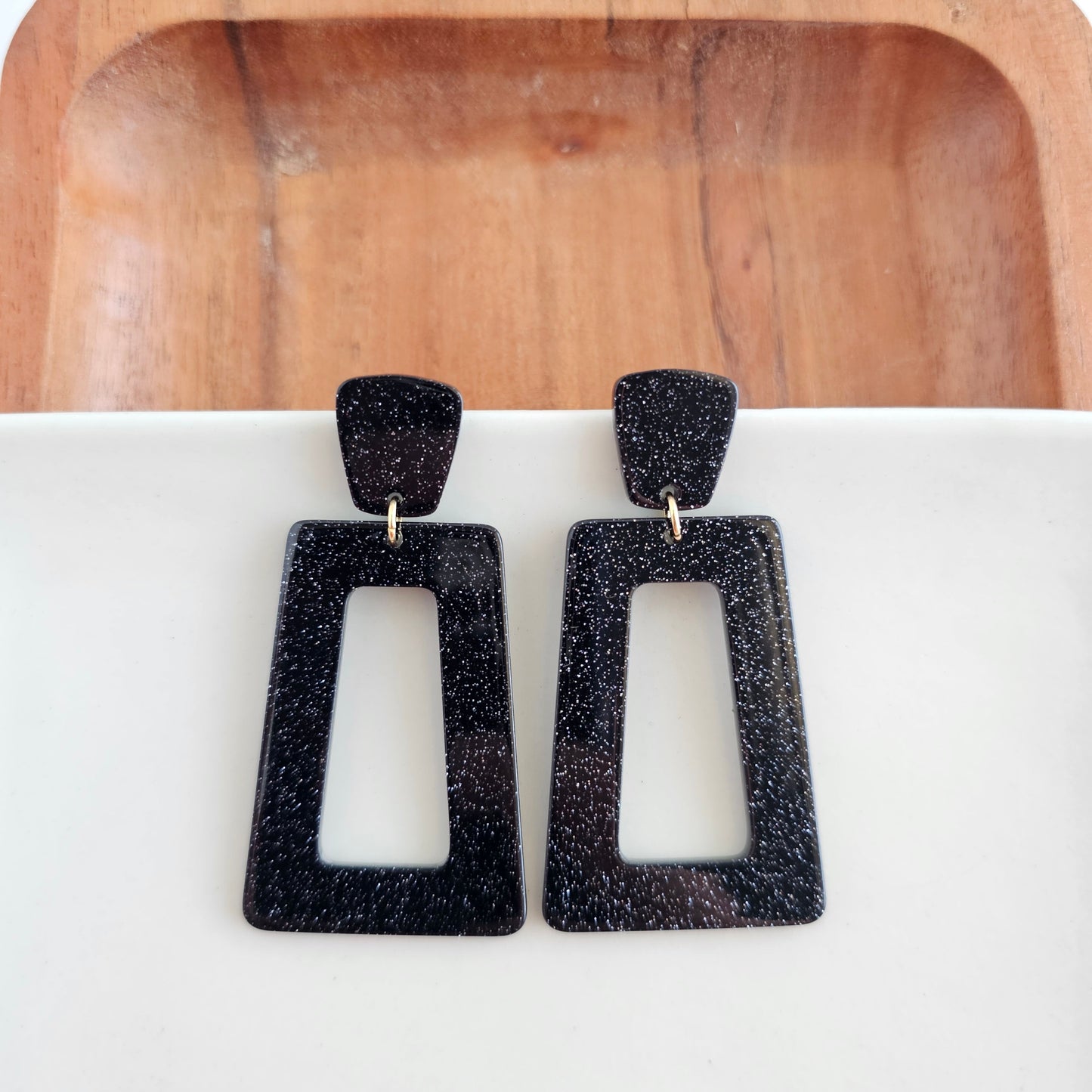 Avery Earrings - Black Glitter