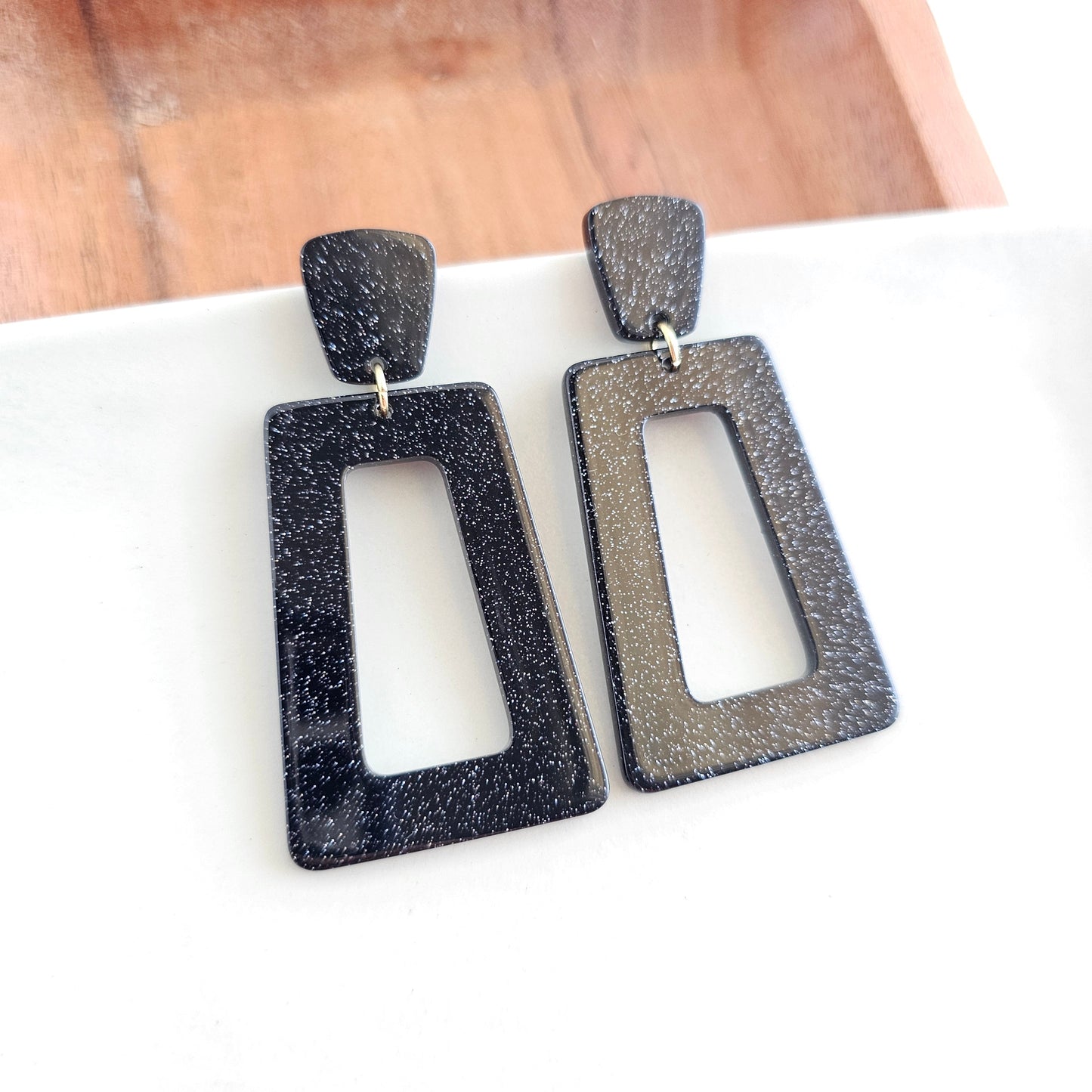 Avery Earrings - Black Glitter