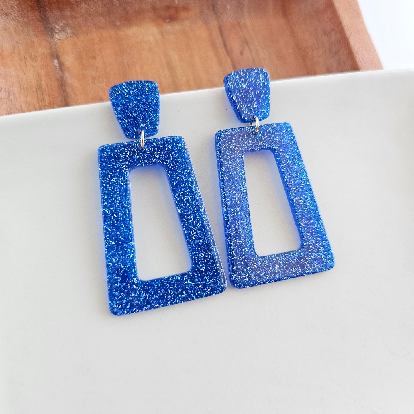 Avery Earrings - Blue Glitter